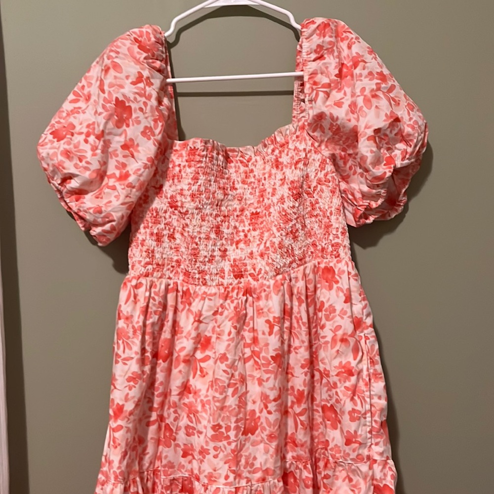 Abercrombie & Fitch Smocked Bodice Pink Poplin Dress